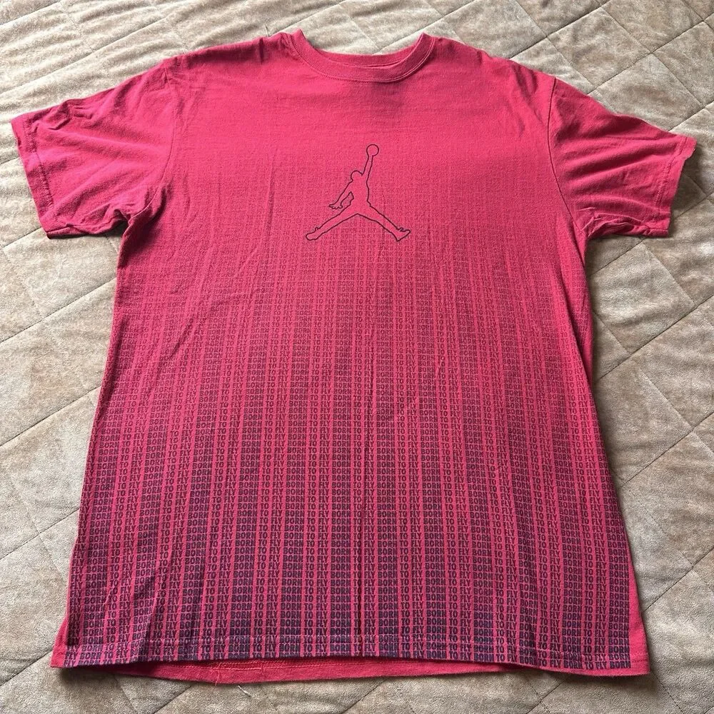 Vintage Air Jordan Born To Fly Shirt Red Black Jumpman Logo Sz L Y2K Basketball